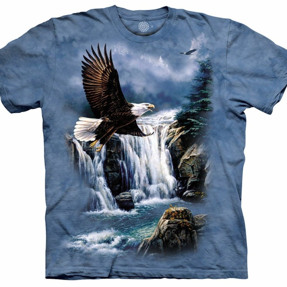 Majestic Flight Eagle Bird The Mountain Waterfall Blue Nature T-Shirt Adult S-3X